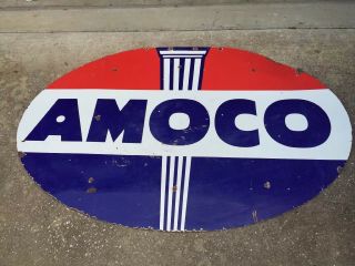 Large Amoco Gas Oil Sign Double Sided Porcelain Station 71.  5” X 47.  5”