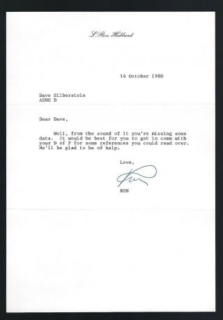 L.  Ron Hubbard Signed Letter Dated October 1980 Church Of Scientology