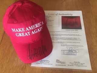 Donald Trump Autographed Red Make America Great Again Hat Jsa Authenticated