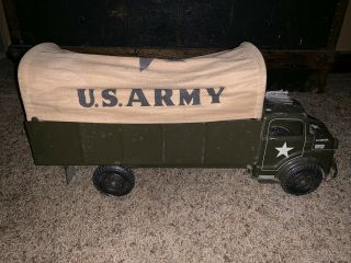 Marx Lumar U.  S.  Army Troop Transport Vintage Metal Truck 6 Wheels Canvas Canopy