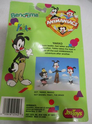 1994 Animaniacs Wakko Yakko & Dot Just Toys Bendems SET On Card 6