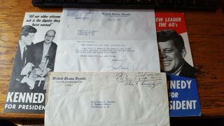 John F.  Kennedy - Typed Letter Signed May 1960 Jackie Card And Campaign Flyer