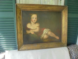 Victorian Oil On Canvas Haunting Smile On Little Girl Large Framed