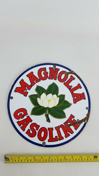 Old Vintage Magnolia Gasoline Porcelain Gas Service Station Pump Sign