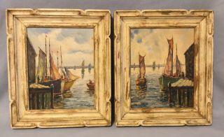 Original/signed/william Ward Jr.  /set Of 2 Oil Paintings/seaport Scenes.