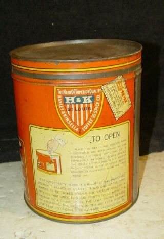 Estate Vintage Antique Advertising H & K Coffee Tin W/ Sultan Turban Litho 7.  5 
