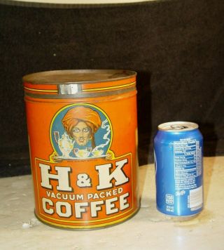 Estate Vintage Antique Advertising H & K Coffee Tin W/ Sultan Turban Litho 7.  5 
