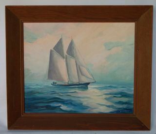 SAILING BOAT ON THE OCEAN OIL ON BOARD PAINTING SIGNED 