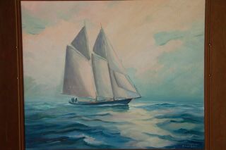 SAILING BOAT ON THE OCEAN OIL ON BOARD PAINTING SIGNED 