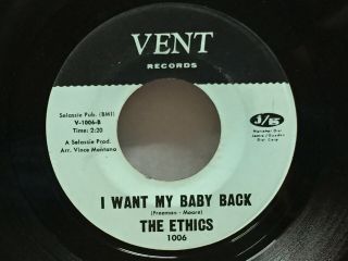 Ethics I Want My Baby Back.  1968 Northern Soul 45 On Vent.  Hear