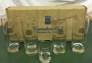 Vintage Canadian Club 5 Piece Whiskey Glass Set