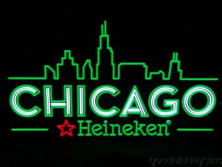 Neon Style Chicago Skyline Heineken Beer Sign Led Light - Up Sign 31 " X 18 "