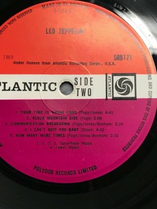 LED ZEPPELIN - Self Titled - 1969 Vinyl LP 1st Atlantic 588171 A1/B1 Turquoise 11
