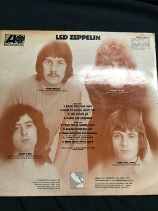 LED ZEPPELIN - Self Titled - 1969 Vinyl LP 1st Atlantic 588171 A1/B1 Turquoise 4