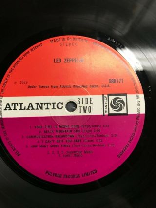 LED ZEPPELIN - Self Titled - 1969 Vinyl LP 1st Atlantic 588171 A1/B1 Turquoise 8