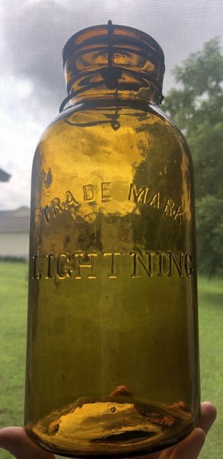 Hwp Base Trademark Lightning Amber Half Gallon Mason Jar Fruit Jar Canning Jar