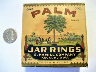 Old Full Fruit Jar Rubbers Box " Palm Jar Rings " S,  Hamill Co,  Keokuk,  Iowa W/palm