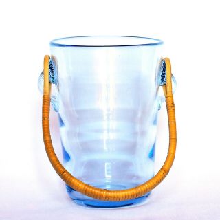 Danish Holmegaard Blue Glass Bamboo Ice/serving Dish Signed 1961 Ice Bucket