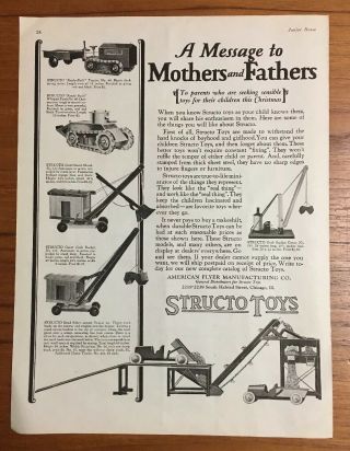 1926 American Flyer Structo Toys Print Ad Tractor Steam Shovel Tank Trucks 2