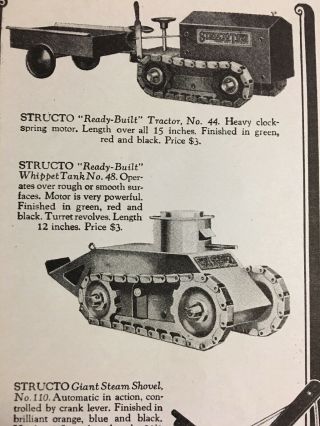 1926 American Flyer Structo Toys Print Ad Tractor Steam Shovel Tank Trucks 3
