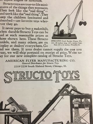 1926 American Flyer Structo Toys Print Ad Tractor Steam Shovel Tank Trucks 5