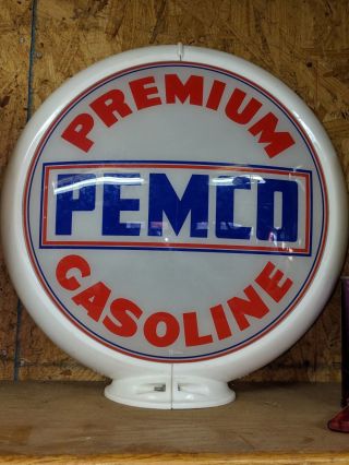 Old Pemco Premium Gas Pump Globe 2 Lenses On Capco Body Tac Authentic