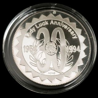 1994 NCM Lady Luck Casino Hotel.  999 Silver Proof 30th Anniversary Token 1LL9432 3