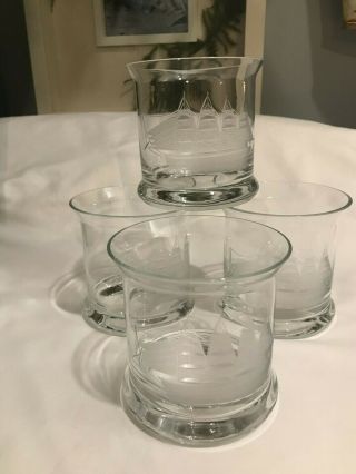 11 Etched Clipper Ship Sail Schooner Rocks Old Fashioned Glasses 2 Footed