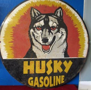 Outstanding Large 24 Inch Husky Gasoline Porcelain Sign