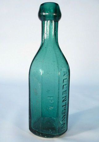 HOFFMAN ALLENTOWN PA 8 SIDED GREEN SODA OR MINERAL WATER GREAT EXAMPLE BOTTLE 4