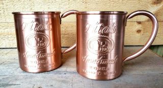 Set Of (2) Tito ' s Vodka Copper Moscow Mule Mugs 3