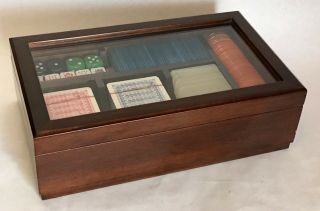 Italian Poker Cards Chips Plaques and Dice in a Wooden Box Case Made in Italy 3
