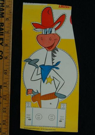 [ 1960s Quick - Draw Mcgraw - Vintage Cereal Box Back Cut - Out Toy ]