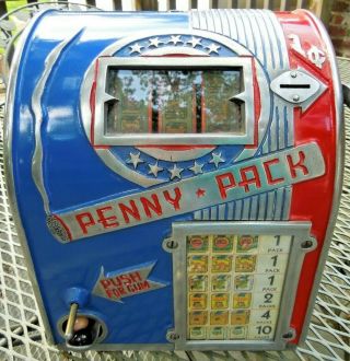 Daval Penny Pack Three Reel Cigarette Trade Simulator Gum Machine