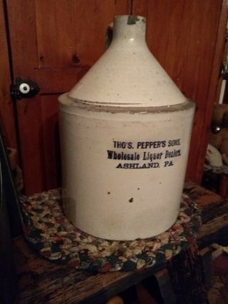 Vintage Jug Thomas Peppers & Sons Liquor Dealers Ashland,  Pa