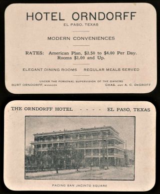 1900s El Paso Texas Orndorff Hotel Business Trade Card