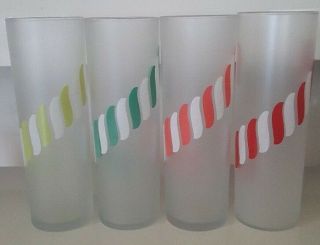 4 Libbey Tom Collins Line Striped Frosted Glasses Red Yellow Orange And Green