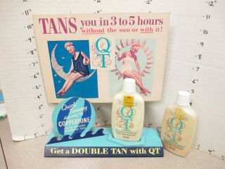 Coppertone Qt Tanning Lotion 1960s Bottles Store Display Negligee Swimsuit Girl