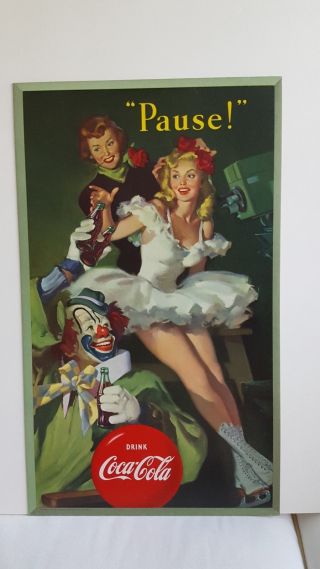1950 Coca Cola Cardboard Sign Poster Clown Skater Girl 9.  75,