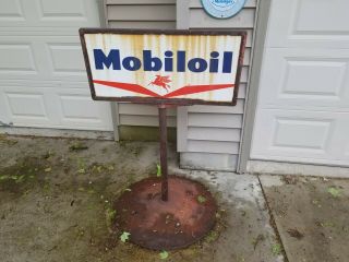 Mobil Oil Pedestal Sign W Base.  Sign With Base.