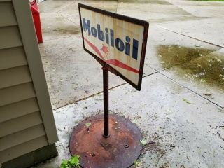 Mobil Oil Pedestal Sign w base.  sign with base. 2
