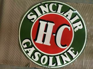 Porcelain Sinclair Hc Gasoline Enamel Sign Size 48 " Inches Round Double Sided