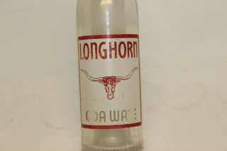 Longhorn Soda Water Soda Bottle,  Texas Coca Cola Bottling Co.  1938