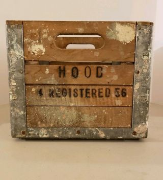 Vintage 1956 Hood Dairy Advertising Wooden Milk Bottle Carrier Crate England