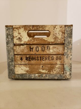 Vintage 1956 HOOD Dairy Advertising Wooden Milk Bottle Carrier Crate England 5