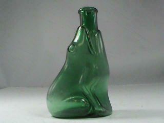 Antique Figural Bottle Green Frog Art Glass Flask Whiskey Nip Rare