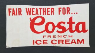 Vintage Costa French Ice Cream Paper Poster Sign Ad 9 " X17.  5 " Mcm Fair Weather