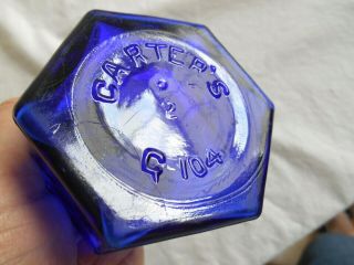 1920s CARTER ' S LITTLE COBALT BLUE G 104 INK BOTTLE w/ CLOVERLEAFS 5