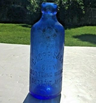 Old Antique Cobalt Blue Soda Bottle C Norris & Co City Bottling Detroit Mi