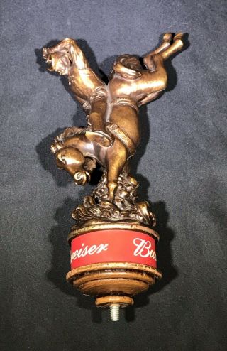 Rare Budweiser Rodeo Beer Tap Handle - Horse And Cowboy